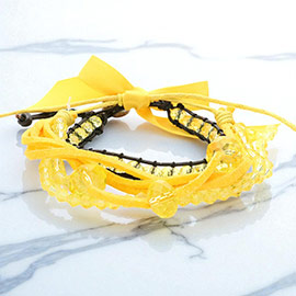 2PCS - Bead Faux Suede Adjustable Cinch Pull Tie Bracelets