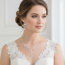 Rhinestone Embellished Rose Flower Cluster Vine Necklace