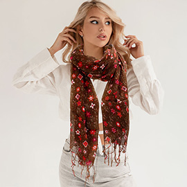 Floral Print Fringe Oblong Scarf