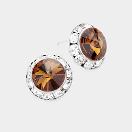 Rivoli Cut Genuine Crystal Round Stud Earrings