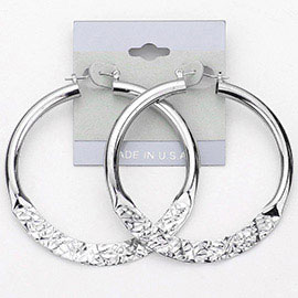 Textured Metal Pin Catch Hoop Earrings