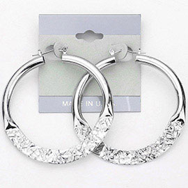 Textured Metal Pin Catch Hoop Earrings