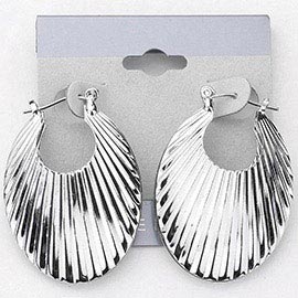 Ridged Metal Oval Pin Catch Hoop Earrings