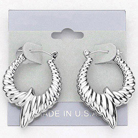 Abstract Metal Pin Catch Hoop Earrings