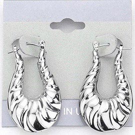 Embossed Metal Teardrop Pin Catch Hoop Earrings