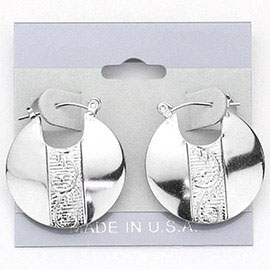 Textured Metal Pin Catch Hoop Earrings