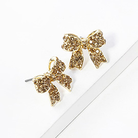 Crystal Rhinestone Pave Bow Stud Earrings