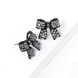 Crystal Rhinestone Pave Bow Stud Earrings