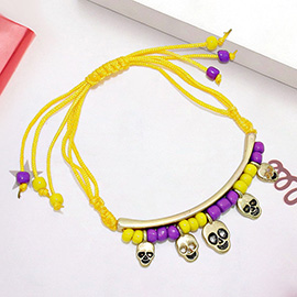 Skull Charm Beaded Adjustable Cinch Pull Tie Bracelet