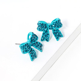 Crystal Rhinestone Pave Bow Stud Earrings