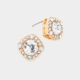 Round Stone Accented Stud Evening Earrings