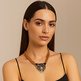 Crystal metal leopard ornate necklace