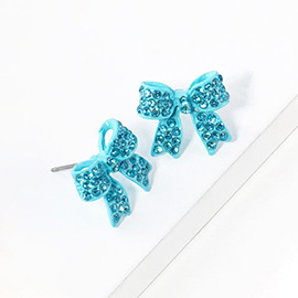Crystal Rhinestone Pave Bow Stud Earrings
