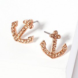 Crystal Rhinestone Paved Anchor Stud Earrings