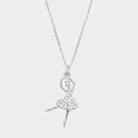 Crystal Pave Ballerina Girl Pendant Necklace