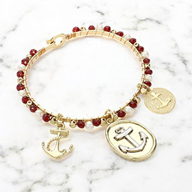 Beaded Nautical Anchor Bangle Bracelet