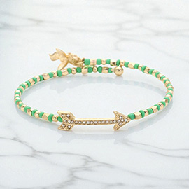 Stone Paved Arrow Pointed Cupid Charm Beaded Adjustable Bracelet