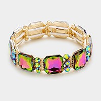 Emerald Cut Glass Crystal Stretch Evening Bracelet