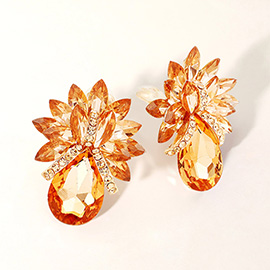 Teardrop Stone Accented Clip on Evening Earrings