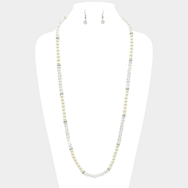 Metallic Bead & Pearl Long Necklace