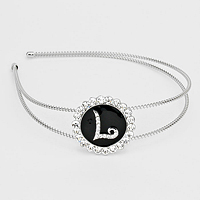 -L- Crystal Accented Initial Monogram Headband