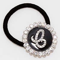 'E' Crystal Accented Initial Monogram Ponytail Hair Band