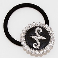 'N' Crystal Accented Initial Monogram Ponytail Hair Band