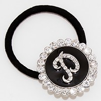 'P' Crystal Accented Initial Monogram Ponytail Hair Band