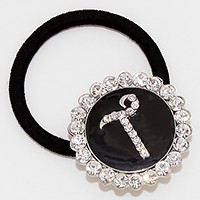 'T' Crystal Accented Initial Monogram Ponytail Hair Band