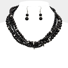 Crystal Accented Multi-Strand Pearl Necklace