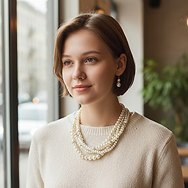 Crystal Accented Multi-Strand Pearl Necklace