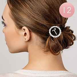 -T- 12PCS - Crystal Accented Initial Monogram Ponytail Hair Bands