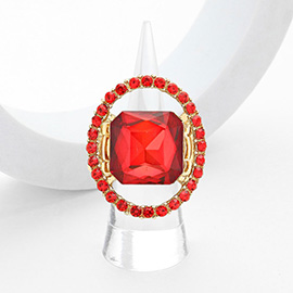 Square Stone Center Rhinestone Paved Rim Stretch Ring