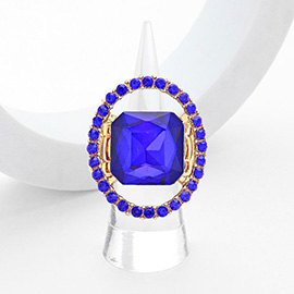 Square Stone Center Rhinestone Paved Rim Stretch Ring