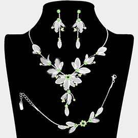 Stone Accented Metal Mesh Petal Jewelry Set