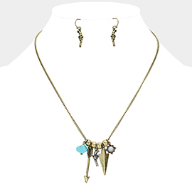 Turquoise Stone Accented Arrow & Gun Pendant Necklace