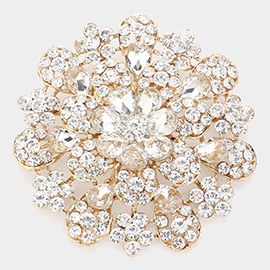 Oversized Flower Crystal Pave Pin Brooch