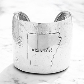 Arkansas State map Hammered Wide Metal Cuff Bracelet