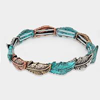 Vintage Metal Feather Stretch Bracelet