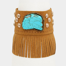 Turquoise Stone Accented Suede Fringe Bracelet