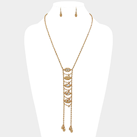 Hammered Metal Disc Double Strand Long Y-Necklace