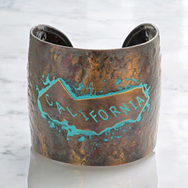 California State map Hammered Wide Metal Cuff Bracelet