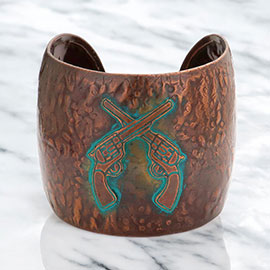 Hammered metal crossed gun cuff bracelet