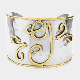 -G- Hand made two tone metal Initial Monogram cuff bracelet
