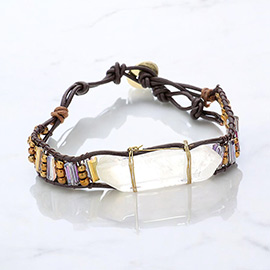 Natural Stone Beaded Faux Leather Bracelet