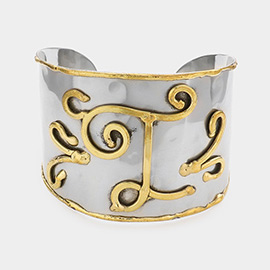 -T- Two Tone Metal Initial Monogram Cuff Bracelet