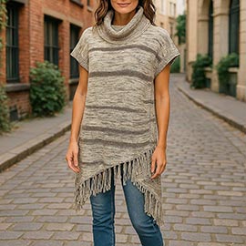 FRINGE TRIM TUNIC SWEATER