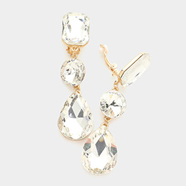 Triple Glass Crystal Drop Clip On Earrings