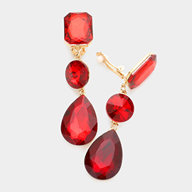 Triple Glass Crystal Drop Clip On Earrings