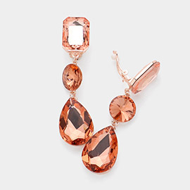 Triple Glass Crystal Drop Clip On Earrings